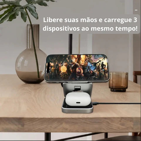 Novo Carregador Turbo sem Fio Dobrável 3 em 1 para iPhone 11 ,12 ,15,samsung Galaxy S23 ,S24  2024