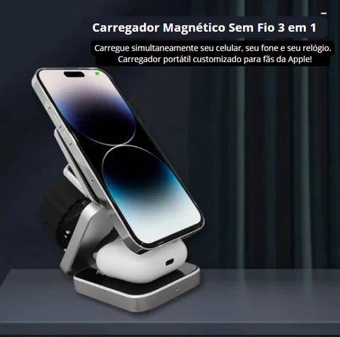 Novo Carregador Turbo sem Fio Dobrável 3 em 1 para iPhone 11 ,12 ,15,samsung Galaxy S23 ,S24  2024