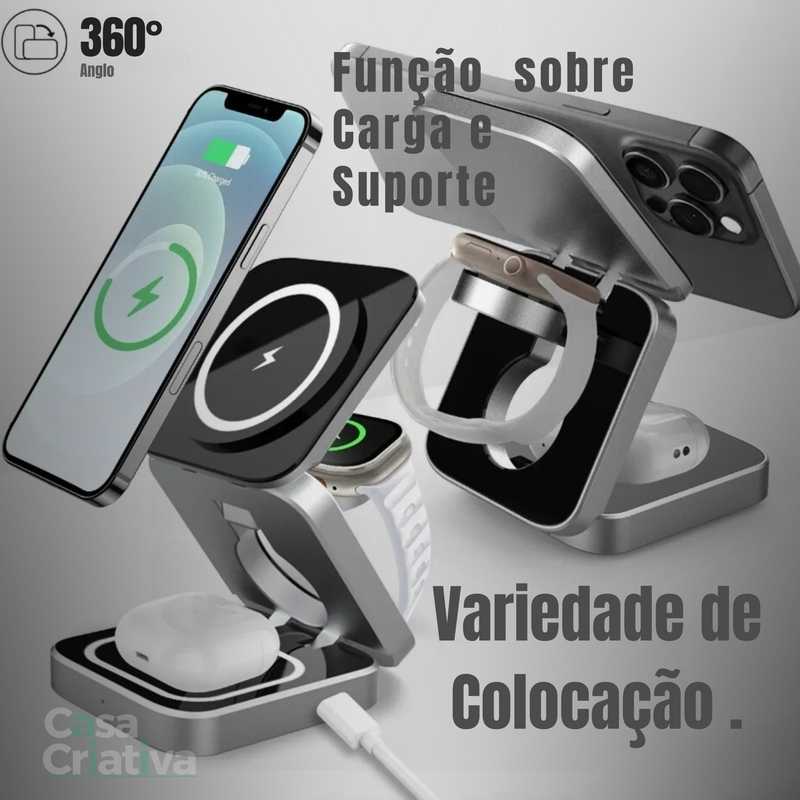 Novo Carregador Turbo sem Fio Dobrável 3 em 1 para iPhone 11 ,12 ,15,samsung Galaxy S23 ,S24  2024