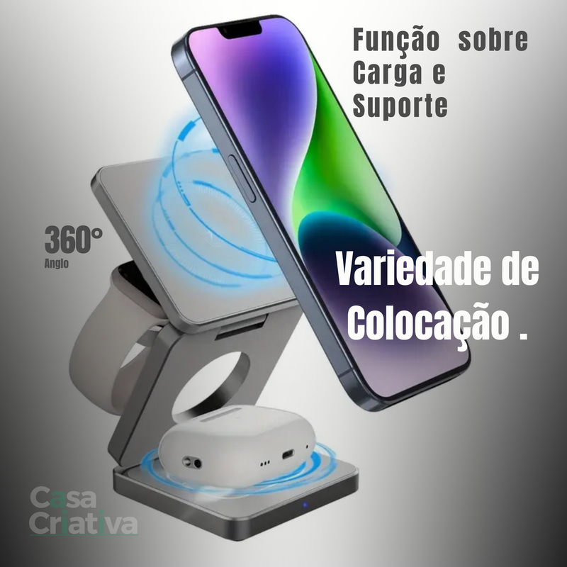 Novo Carregador Turbo sem Fio Dobrável 3 em 1 para iPhone 11 ,12 ,15,samsung Galaxy S23 ,S24  2024