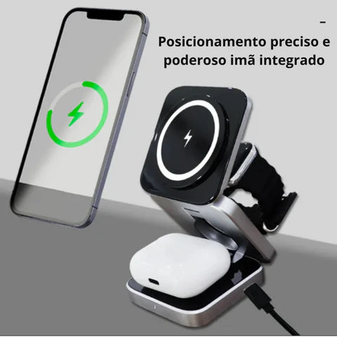 Novo Carregador Turbo sem Fio Dobrável 3 em 1 para iPhone 11 ,12 ,15,samsung Galaxy S23 ,S24  2024