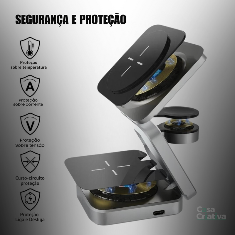 Novo Carregador Turbo sem Fio Dobrável 3 em 1 para iPhone 11 ,12 ,15,samsung Galaxy S23 ,S24  2024